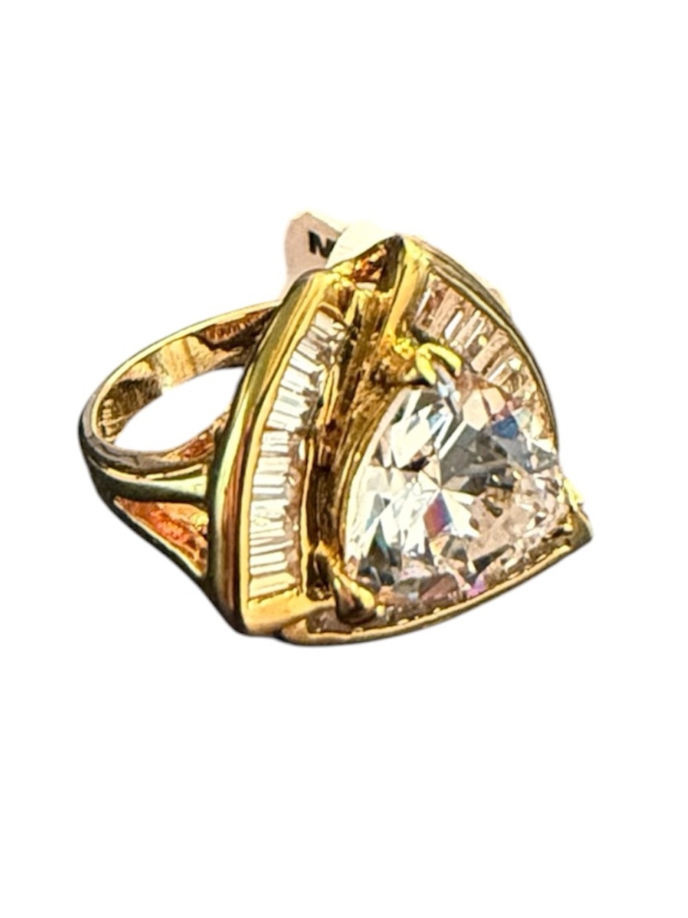 NEW Triangle Cocktail Ring Faux Diamond Gold Costume Jewelry Ring Size 6